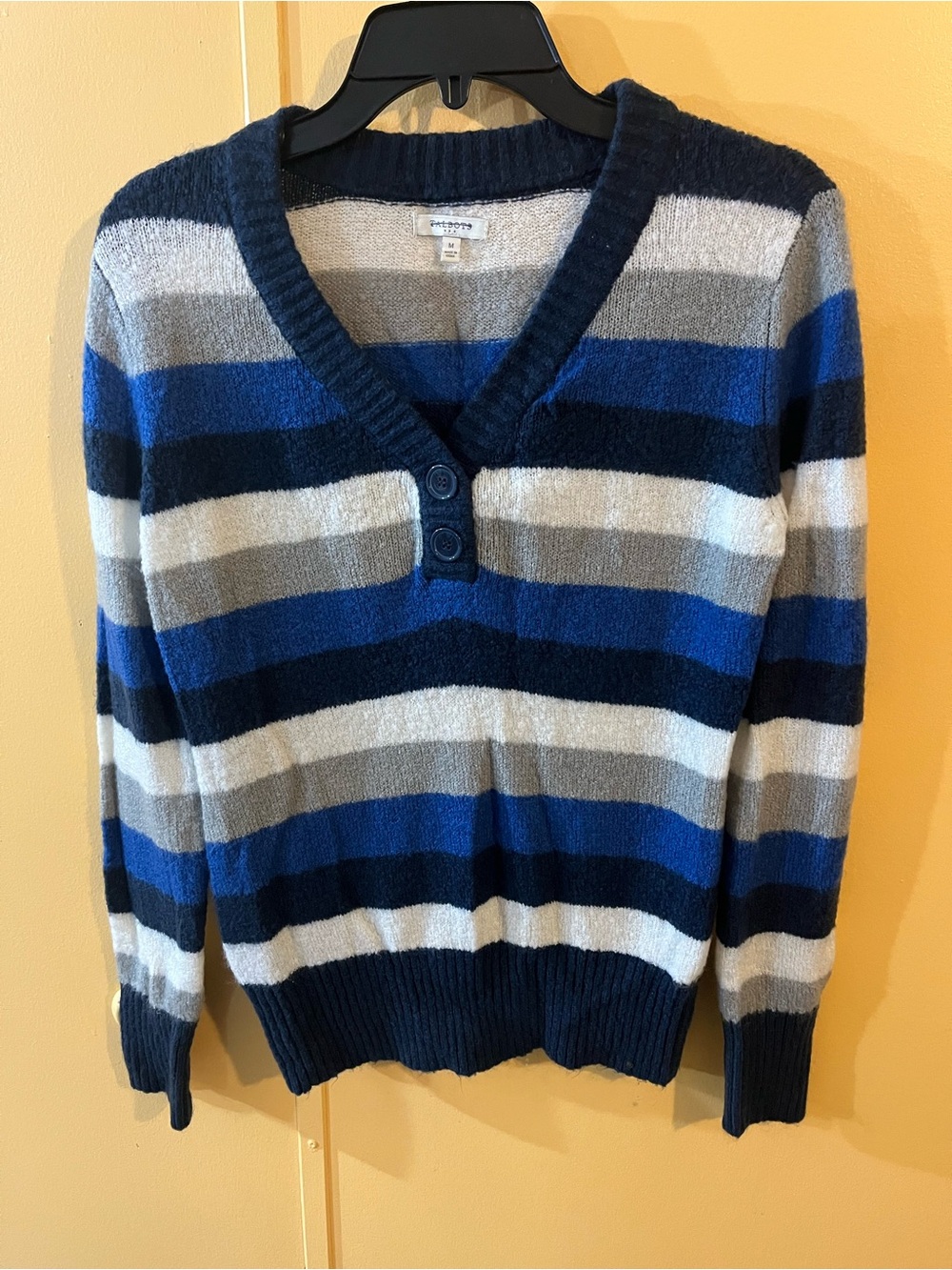 Talbots Striped V-Neck Sweater in Navy, Royal Blue, Gray & White